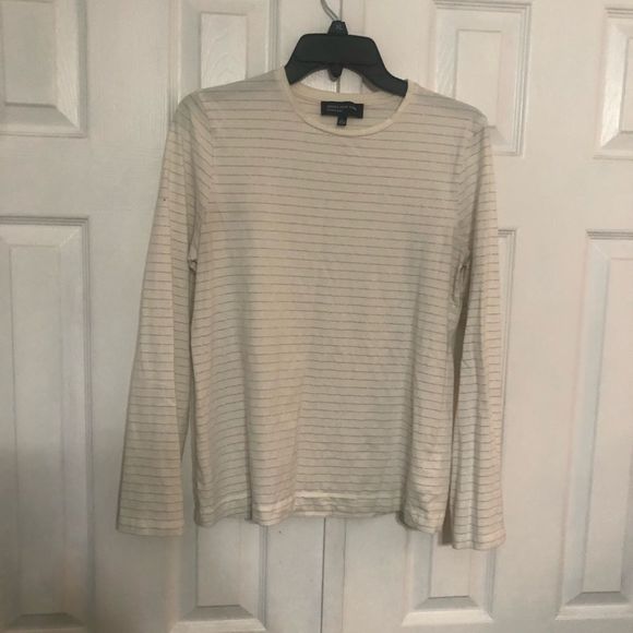 Jones New York Tops - Jones New York Signature white long sleeve w/ silver metallic stripes size L
